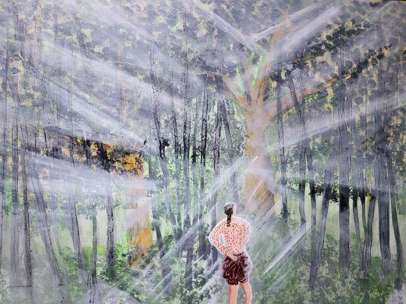 a woman in the woods