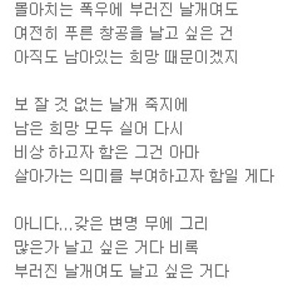 우리 부러진 날개여도 날고 싶다
