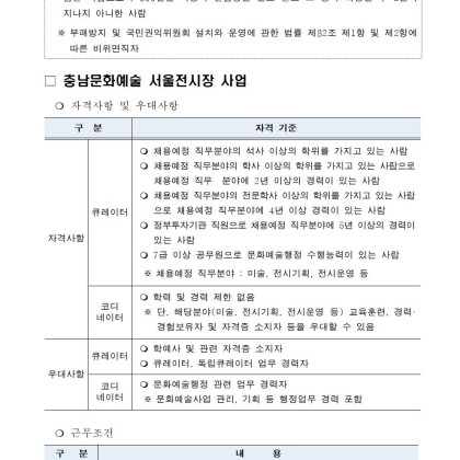 [충남문화재단] 서울 소격동 신규 오픈 갤러리 큐레이터, 코디네이터 채용