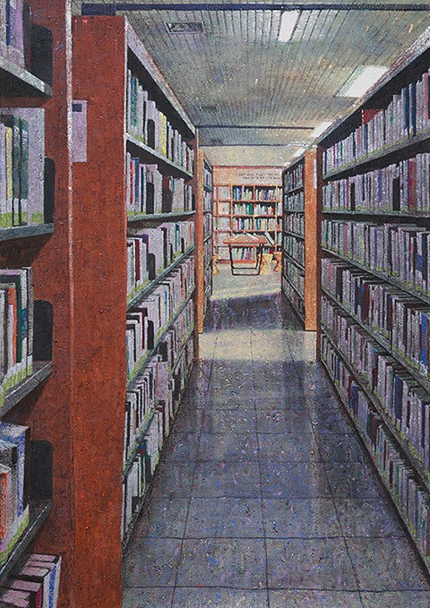마포중앙도서관, 캔버스에 수채와 구아슈, 아크릴릭 미디엄, 193.9×97.0cm, 2021