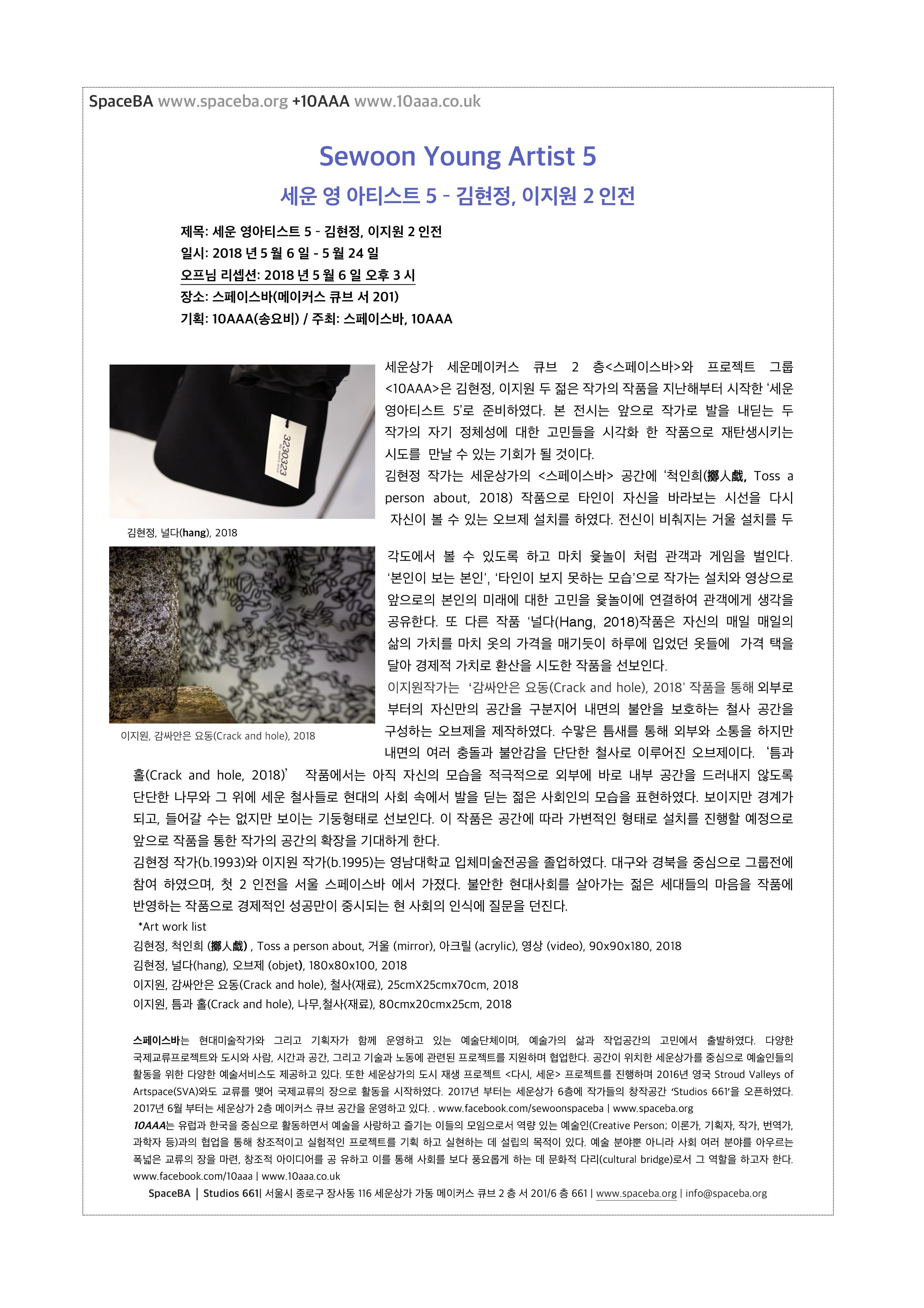 Sewoon Young Artist 5 –  김현정, 이지원 2인전
